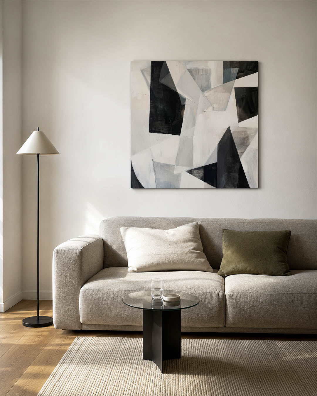 Geometrische vormen kunstwerk – vierkante wanddecoratie – dit werk toont een dynamische compositie van overlappende