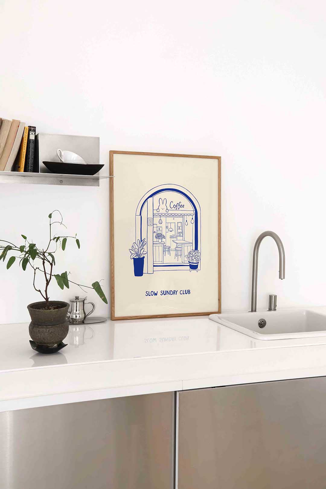 Koffiehuis illustratie – staande Aziatische wanddecoratie van WallArtistic