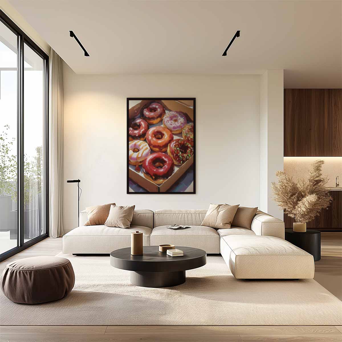 Donut Delight in Kleurrijke Doos – dibond wanddecoratie in staand formaat