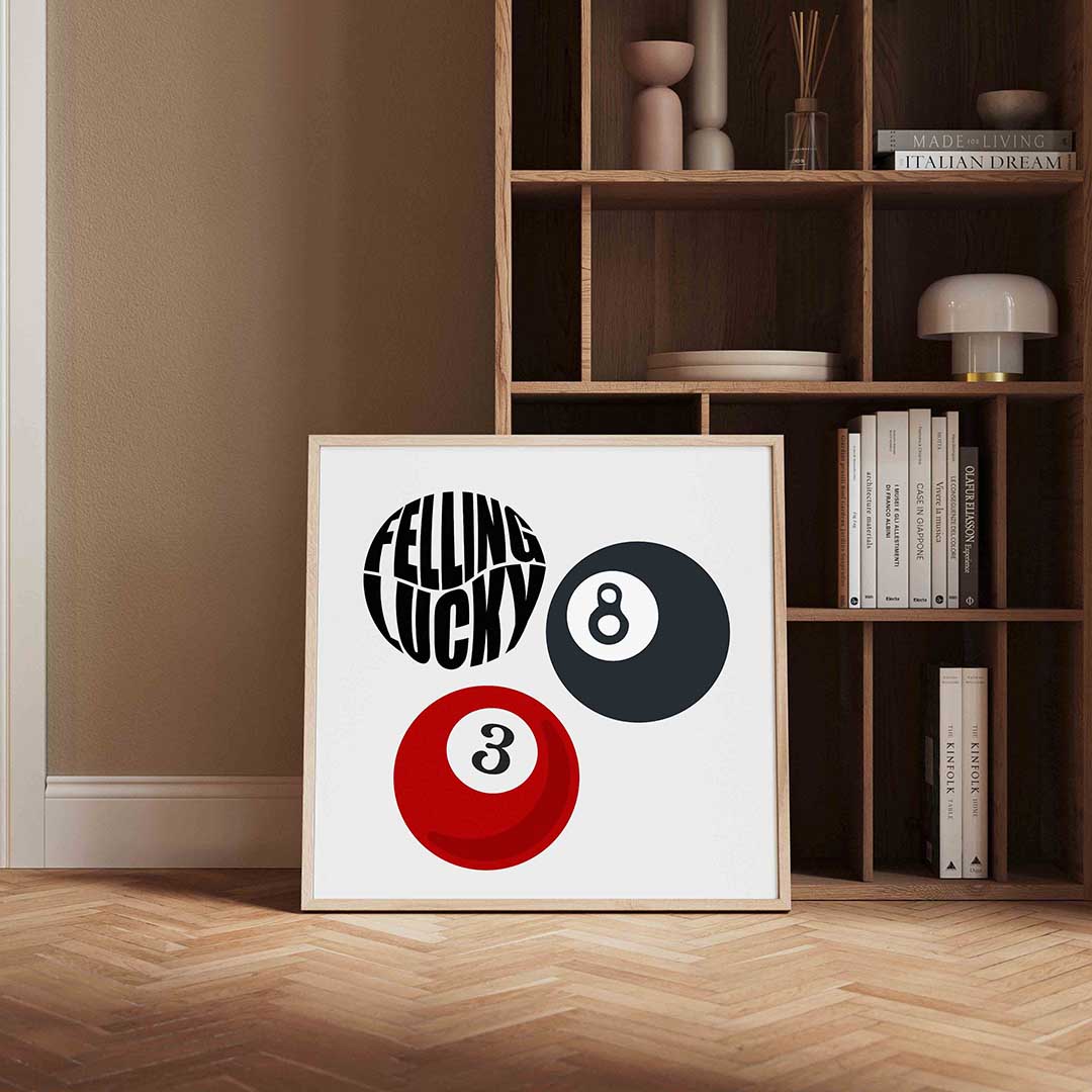 Biljartballen en tekst – kleurrijke Pop Art poster in vierkant formaat
