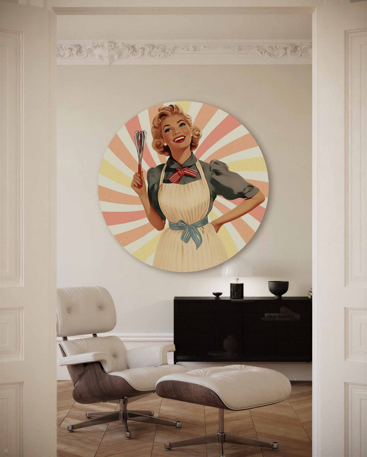 Vrouw met garde – kleurrijke Pop Art muurcirkel voor aan de muur