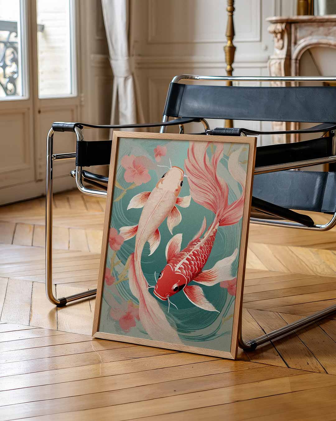 Vrolijke Koi Karper Kunst – zomerse wandkunst als portret poster