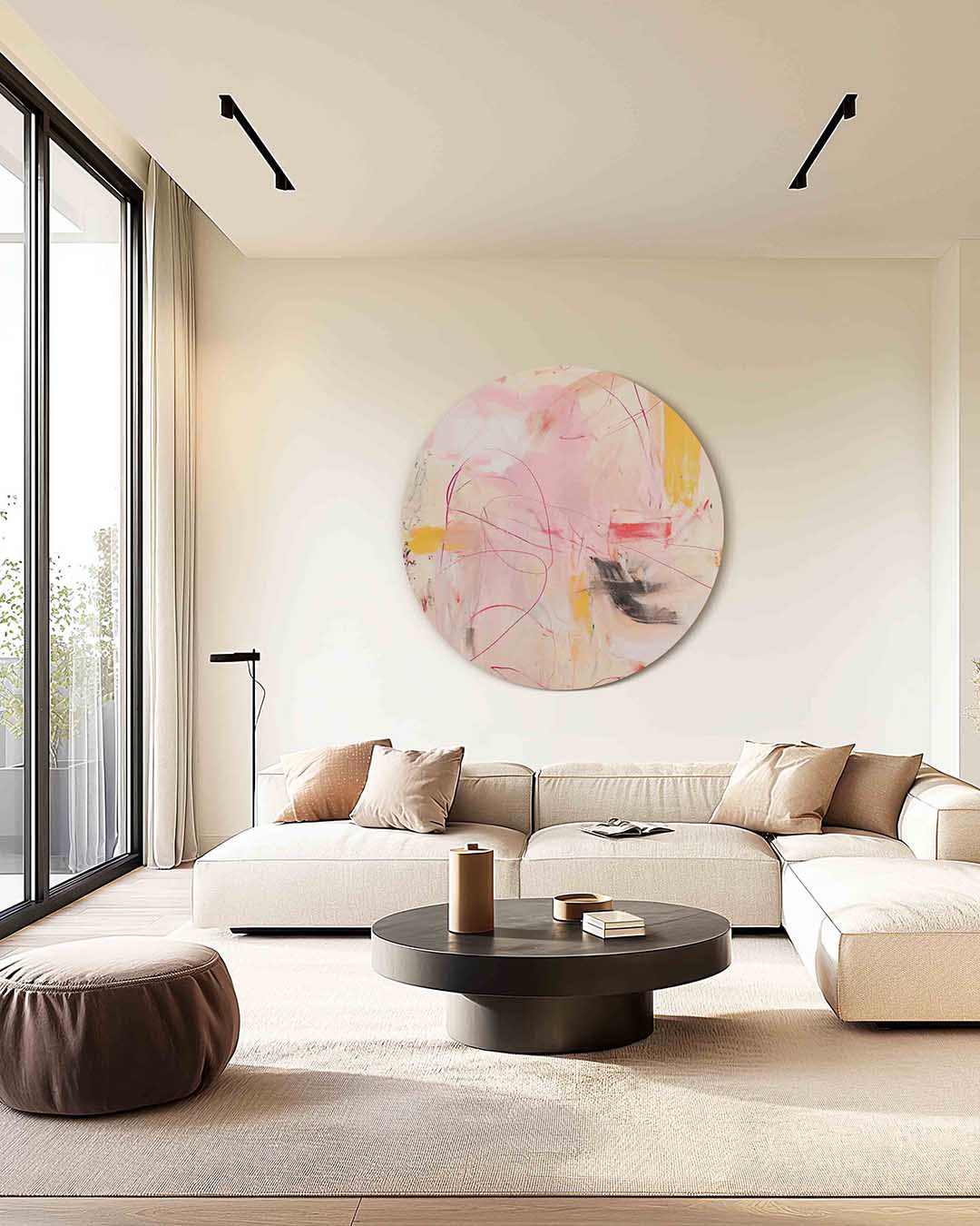 Abstracte vormen – kleurrijke muurcirkel als ronde wanddecoratie