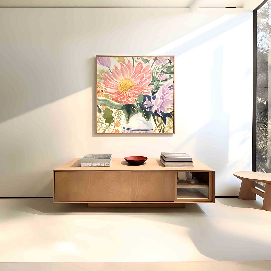 Bloemen in vaas – vierkante bloemen wanddecoratie van WallArtistic