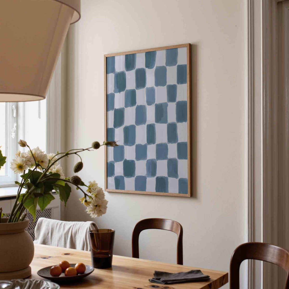 Blauwe vierkanten – kunst en design poster in portret formaat