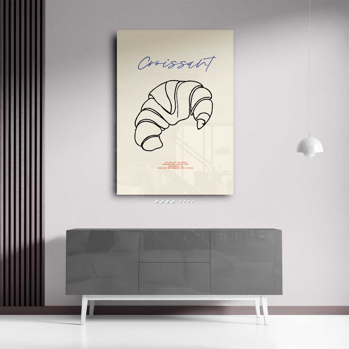 Croissant Line Art – kunstwerk met zwarte baklijst