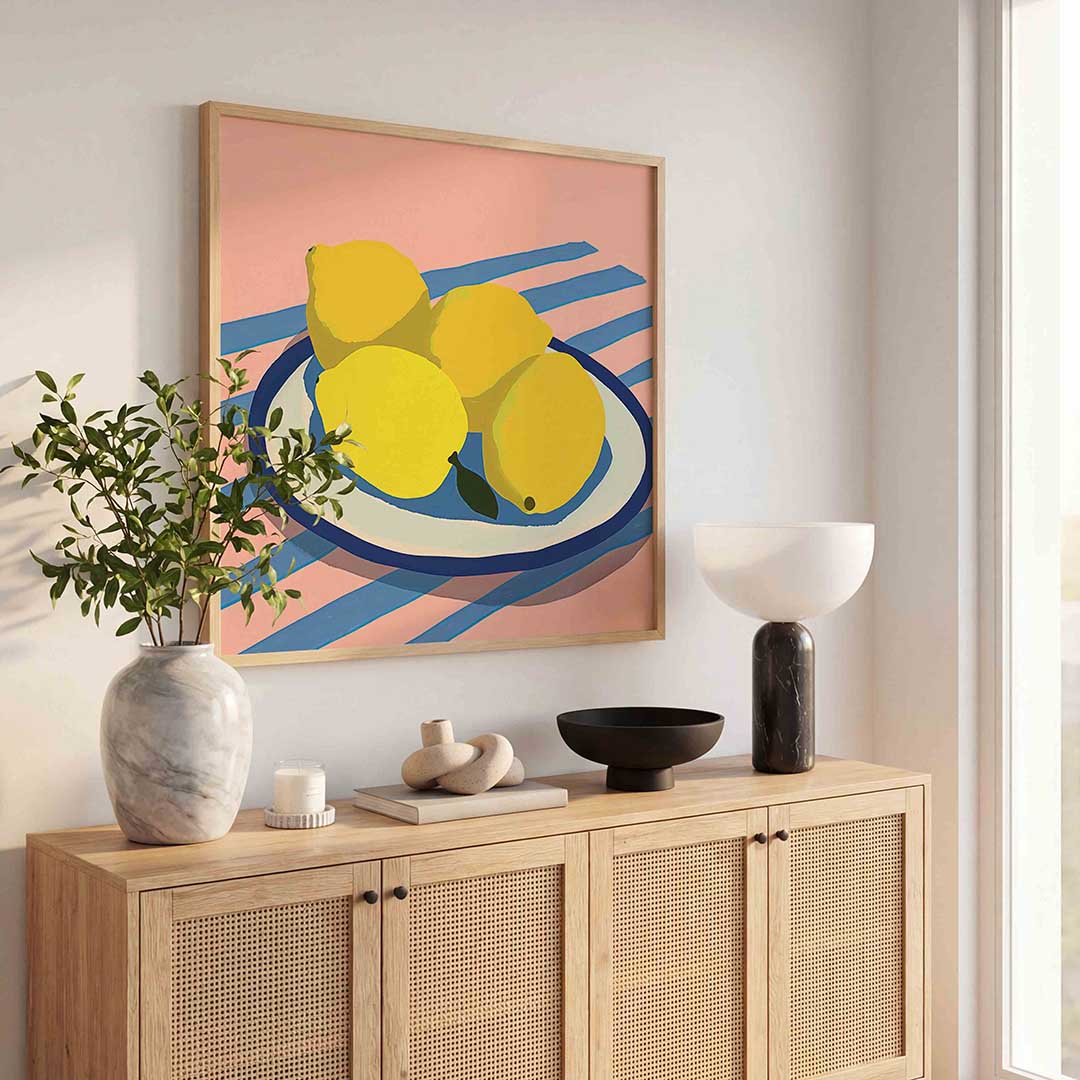 Citroenen op schaal – kunst en design poster in vierkant formaat