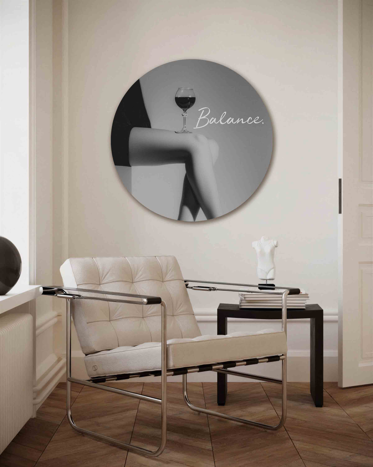 Glas op been – Pop Art muurcirkel als ronde wanddecoratie