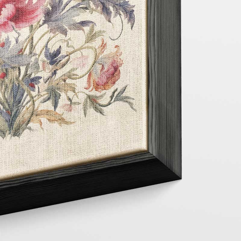 Bloemenpracht met Vlinder – kunstwerk met zwarte baklijst