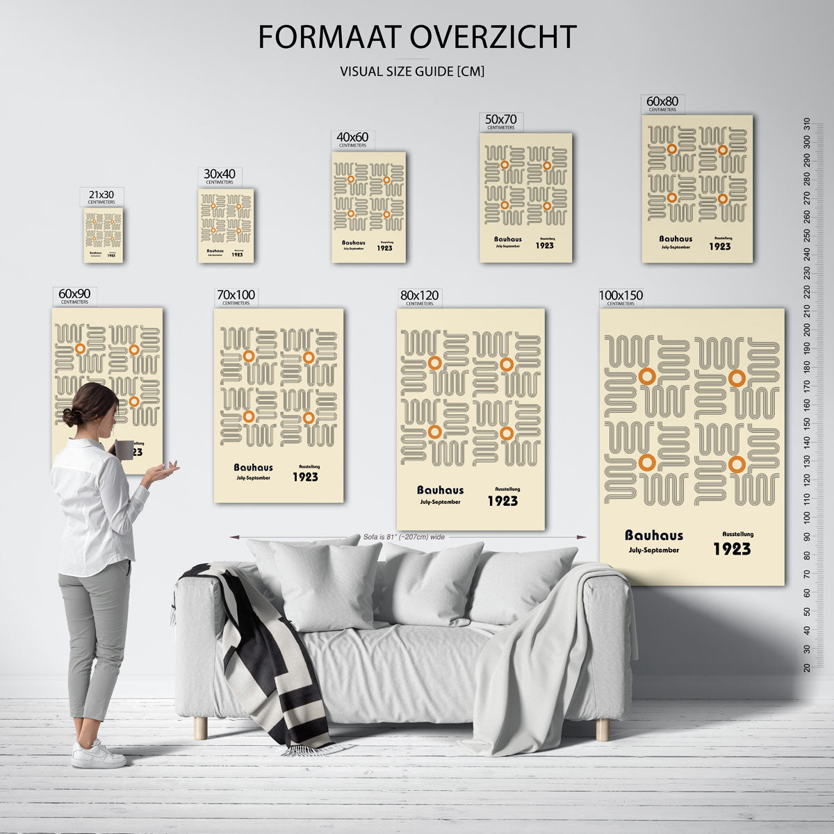 Lijnpatroon en cirkel – geometrische poster in Bauhaus-stijl van WallArtistic