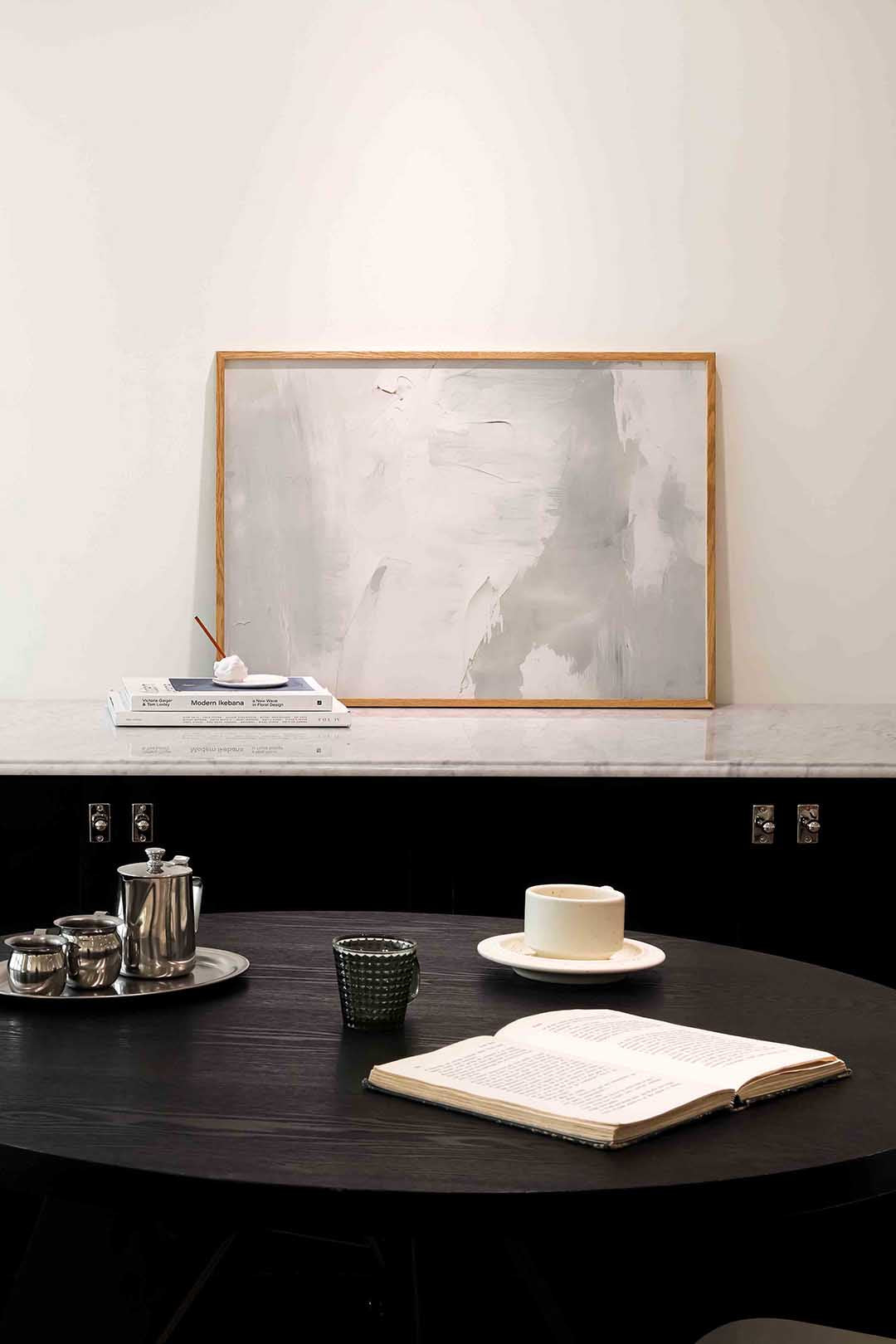 Abstracte grijze en witte – abstracte poster in liggend formaat