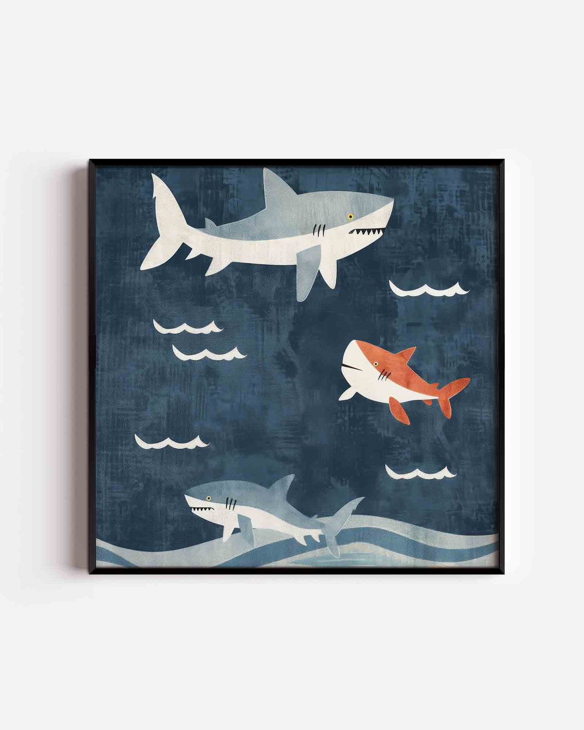 Haaien en golven – vierkante kinderposter als wanddecoratie
