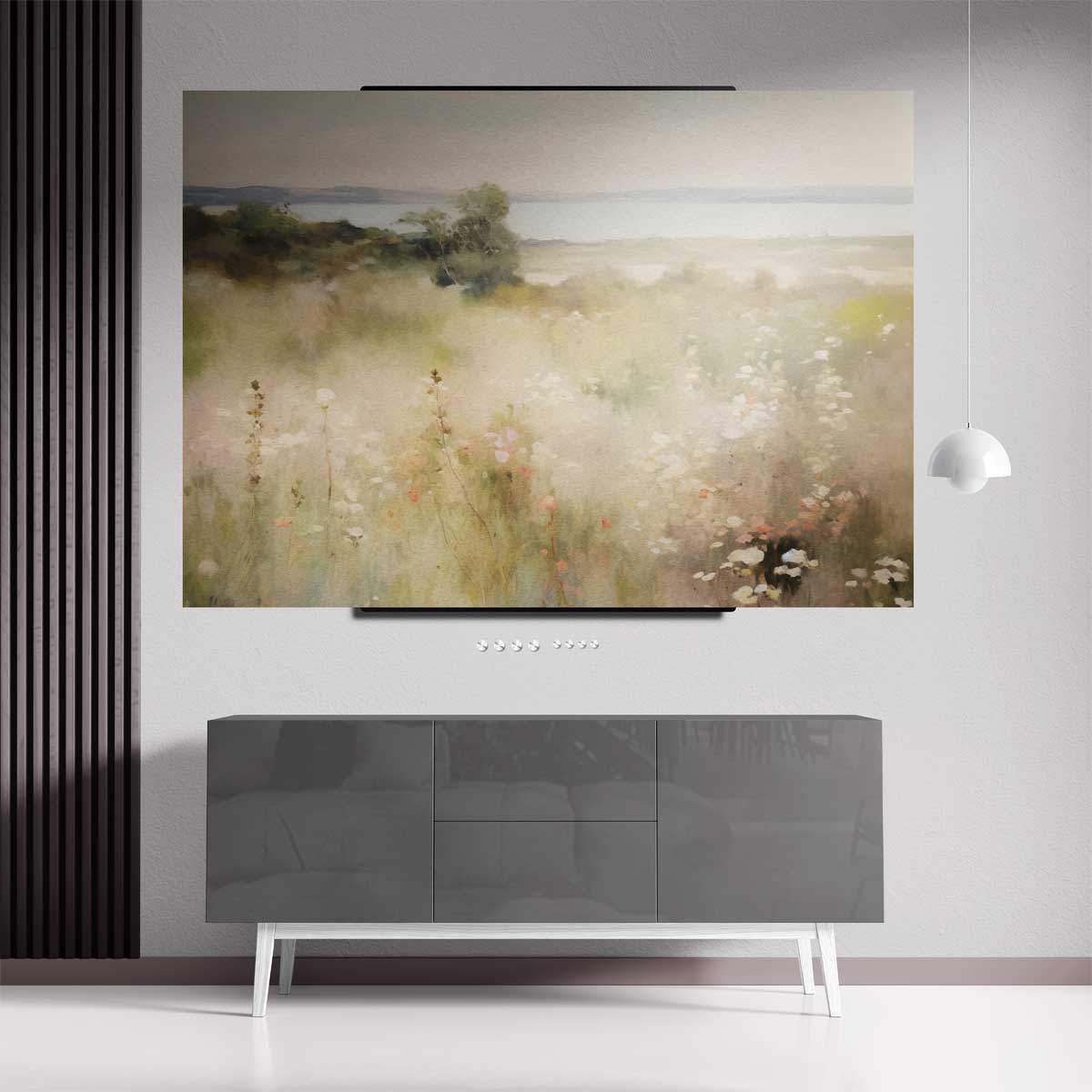 Zonovergoten Bloemenweide – staande wandkunst voor woonkamer of interieur