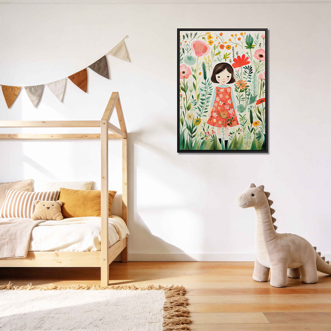 Bloemenmeisje illustratie – kunstwerk als stijlvolle wanddecoratie
