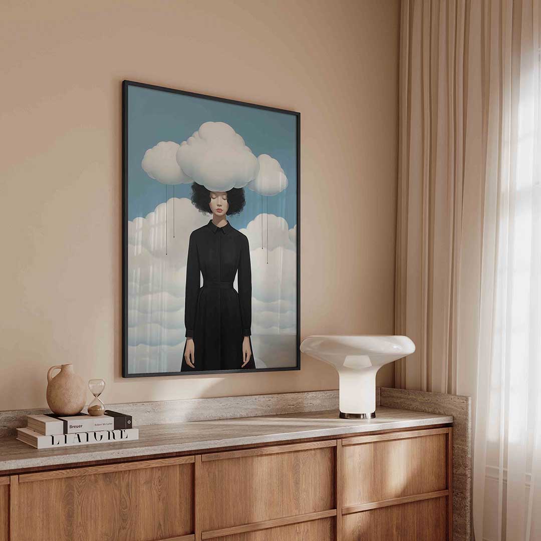 Vrouw met wolken – surreal poster in staand formaat