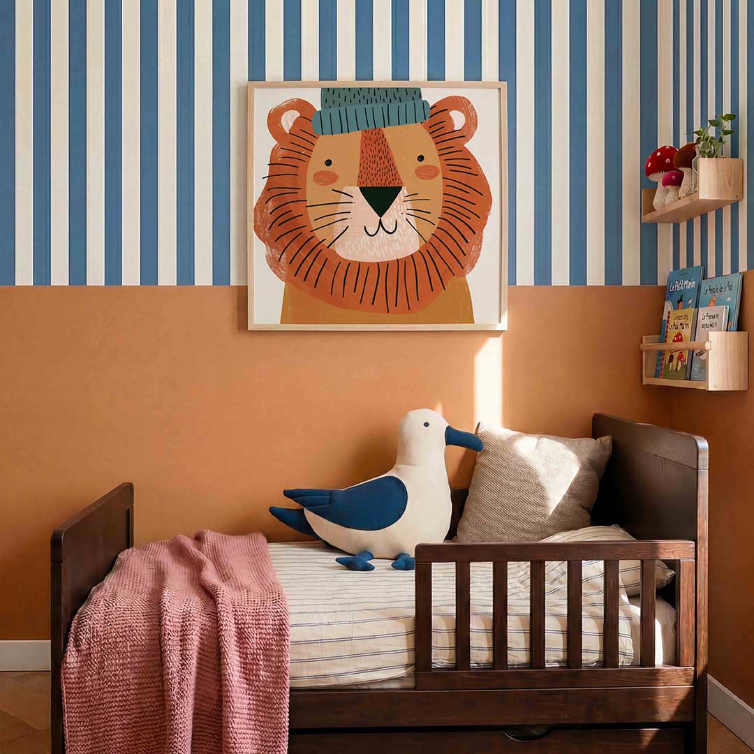 Leeuw met muts – kids poster in vierkant formaat