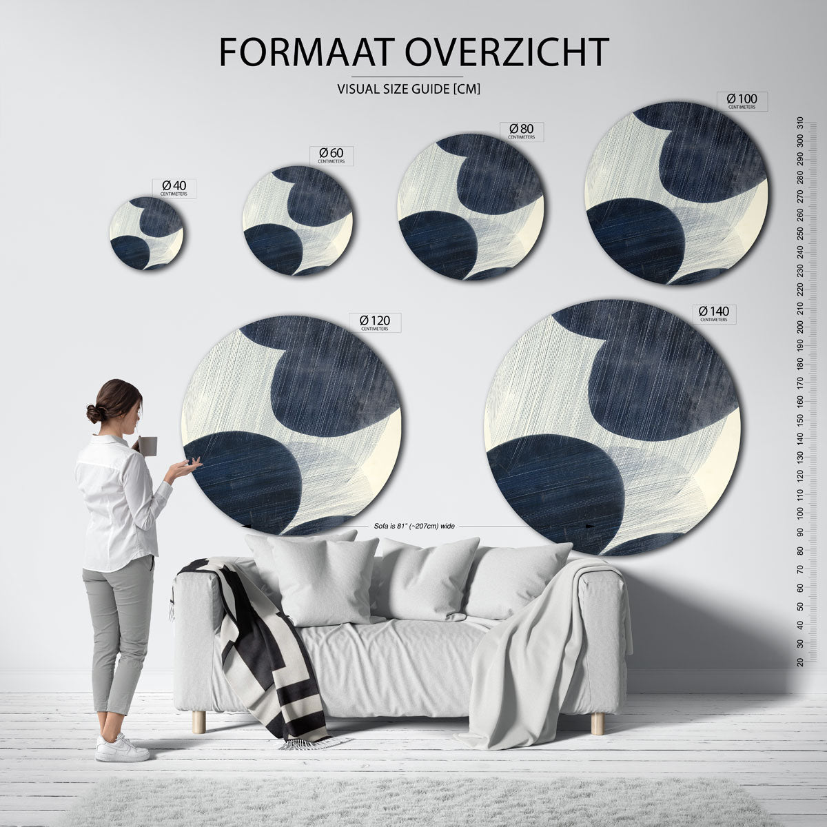 Abstracte vormen – ronde muurdecoratie met vrouwelijk portret