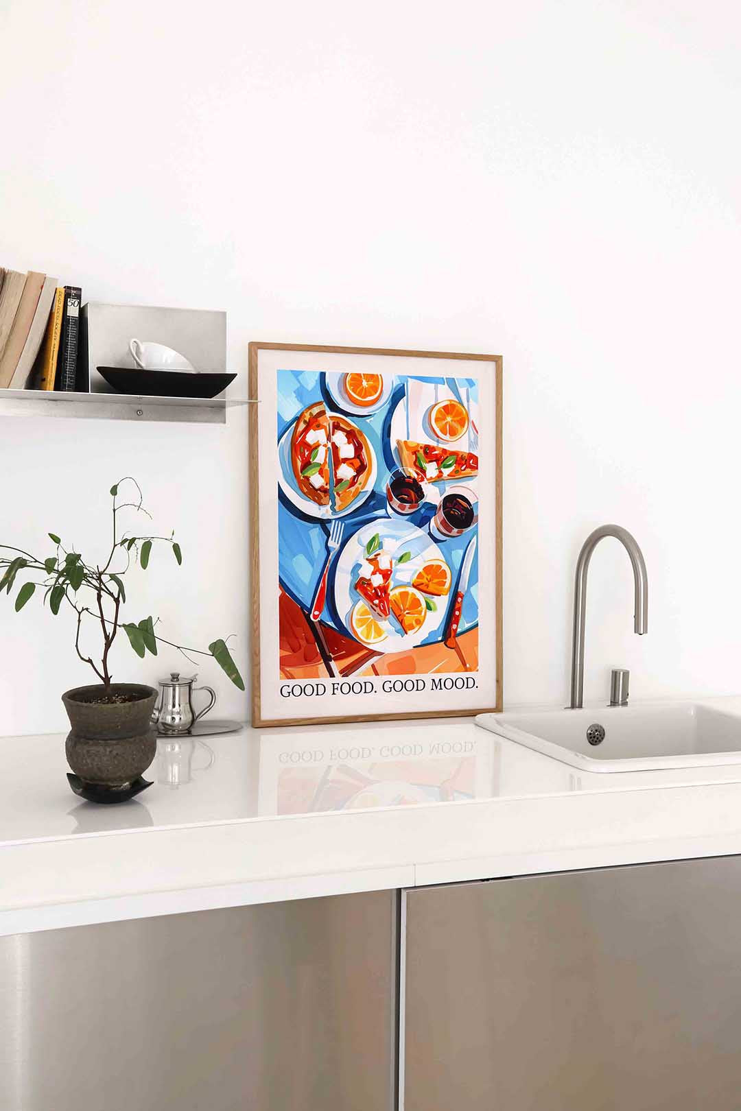 Pizza en sinaasappels – staande keuken wanddecoratie van WallArtistic