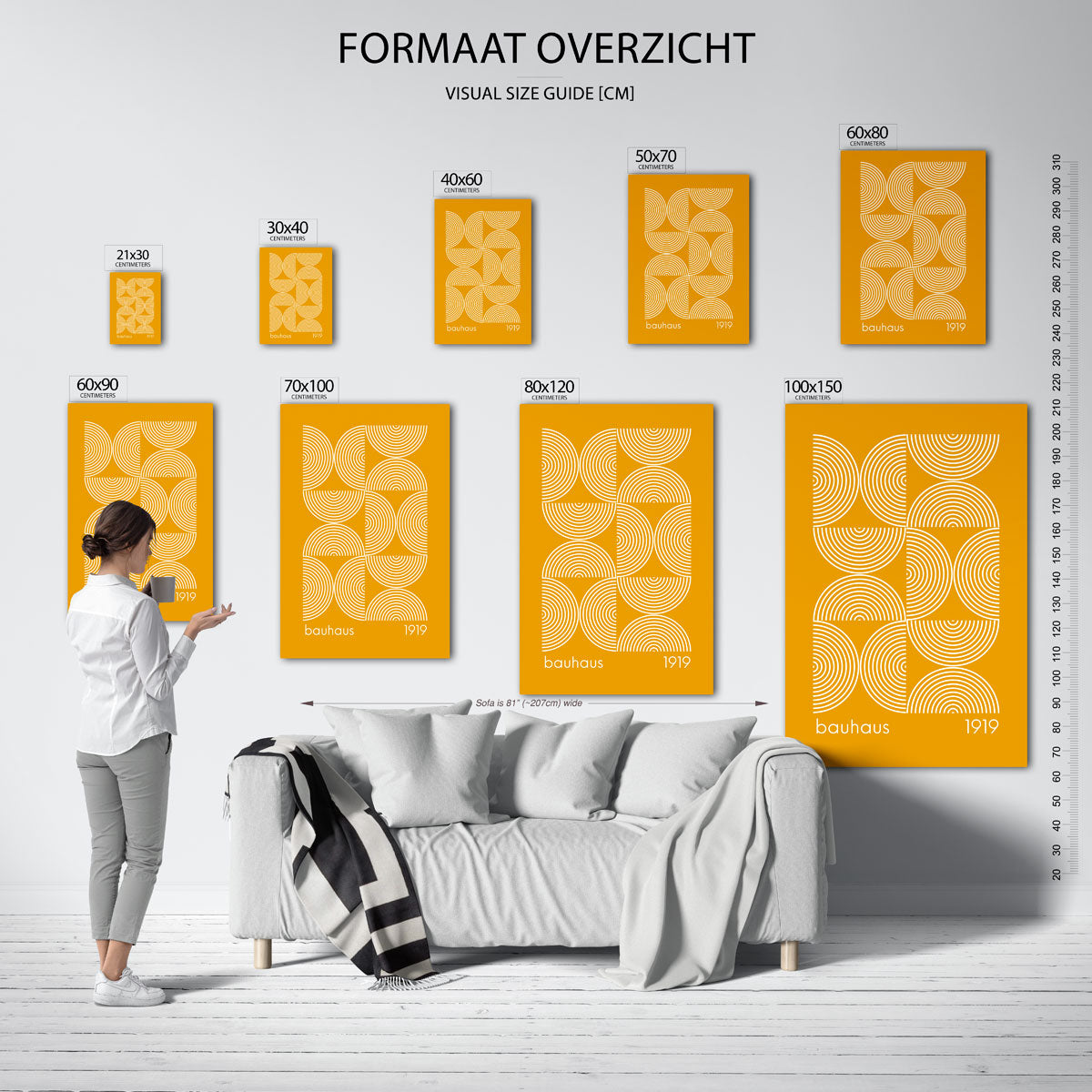 Cirkelritme geel – Bauhaus poster als moderne geometrische wanddecoratie