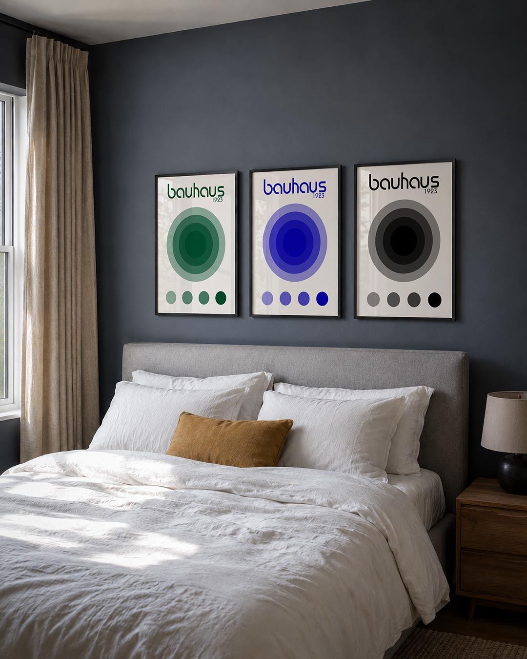 Cirkelharmonie posterset – derde productweergave – deze posterset in drie delen toont concentrische cirkels in groene tinten