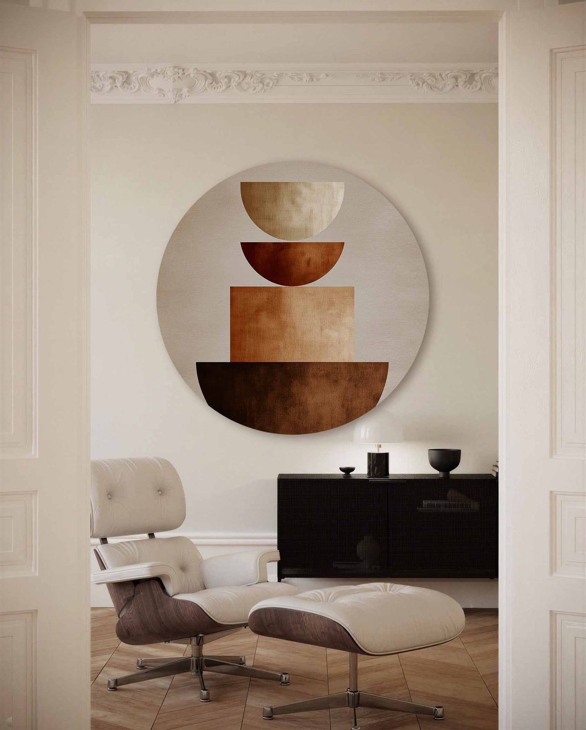 Geometrische vormen – portret muurcirkel als ronde muurdecoratie