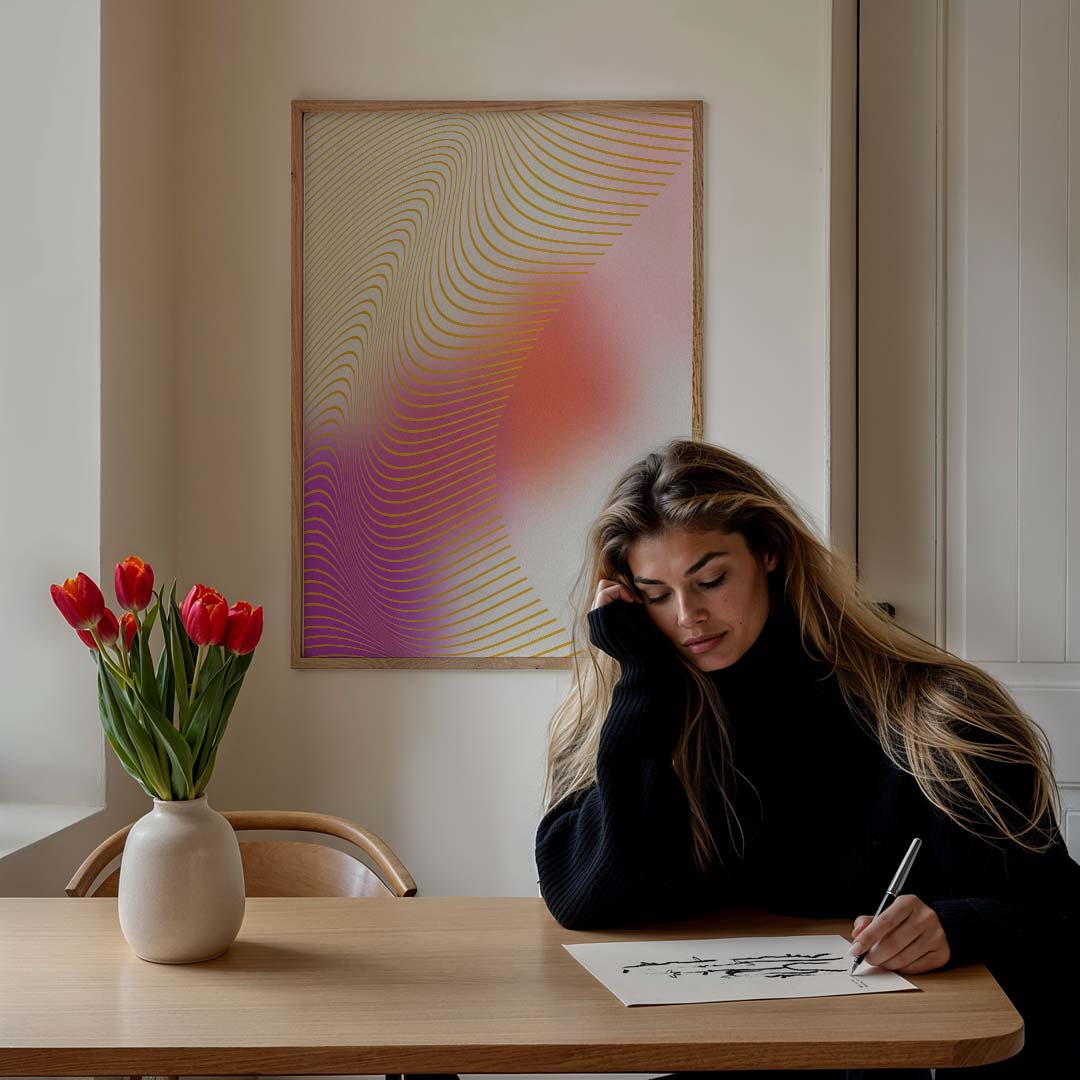 Golvende Pastel Kunstposter – staande muurposter met kleurrijke abstracte vormen