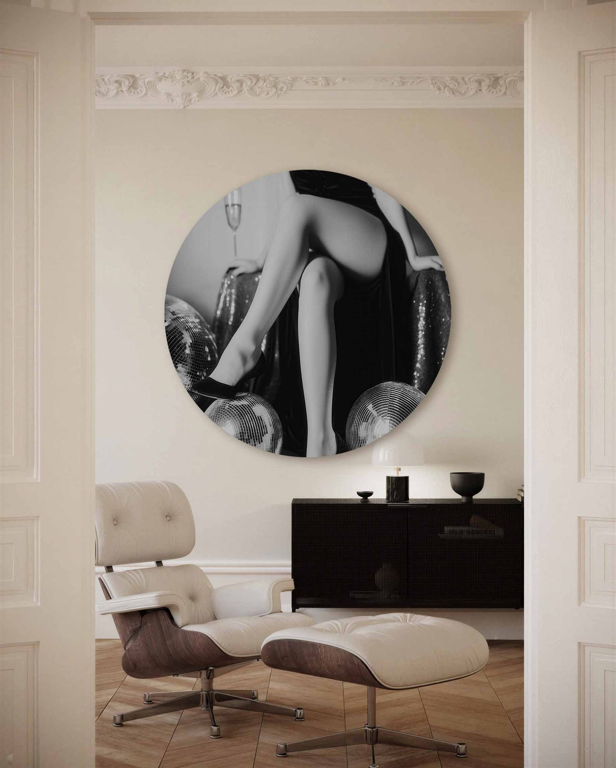 Glamoureuze benen – kleurrijke Pop Art muurcirkel voor aan de muur