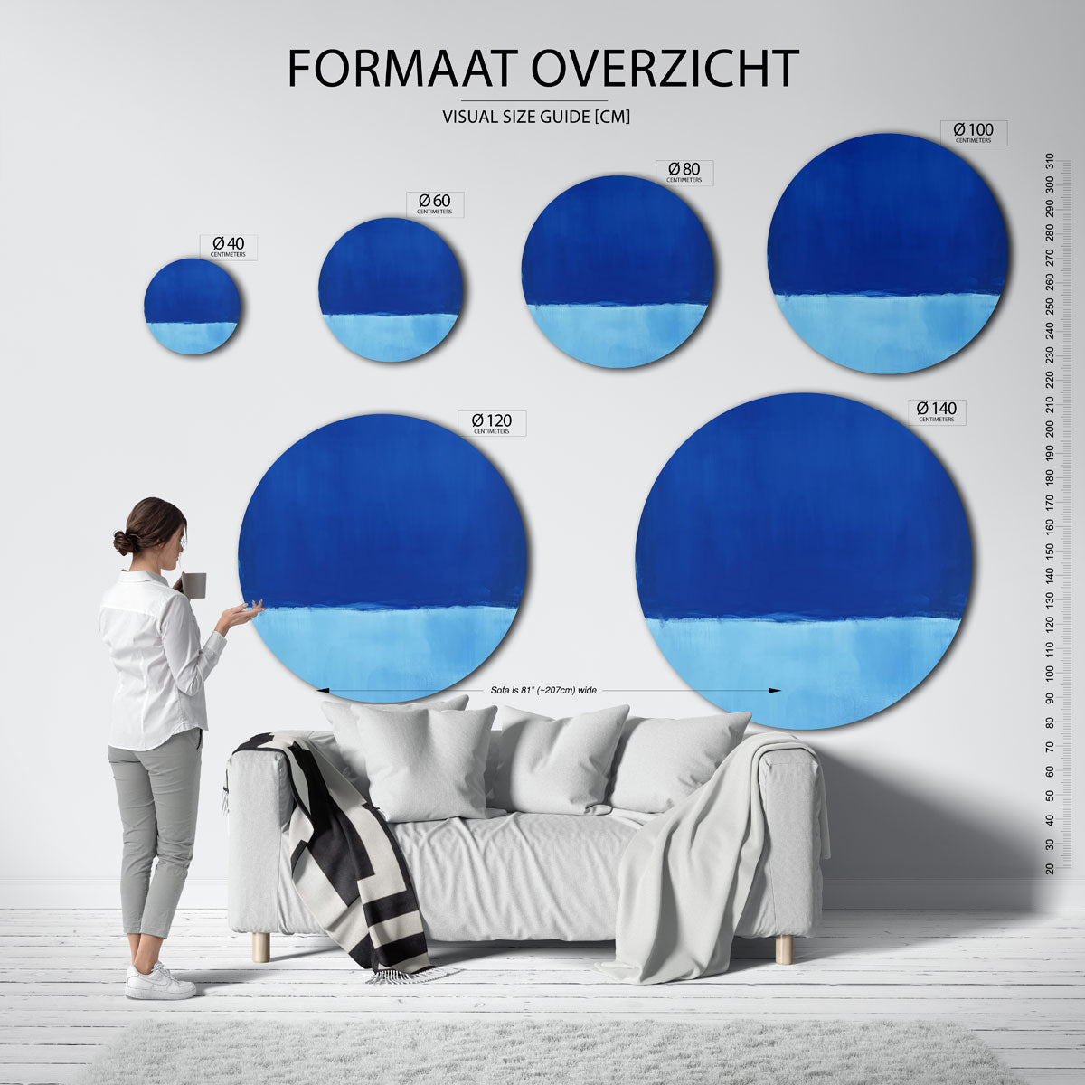 Blauwe horizon – kleurrijke wandkunst als muurcirkel