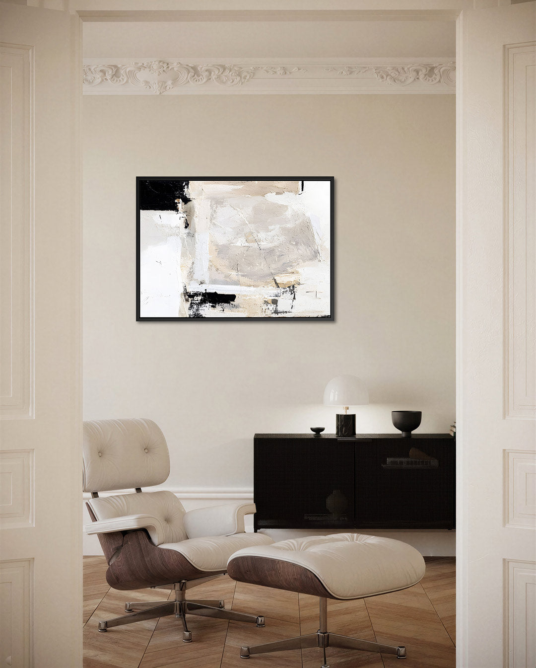 Neutrale compositie – liggende wanddecoratie