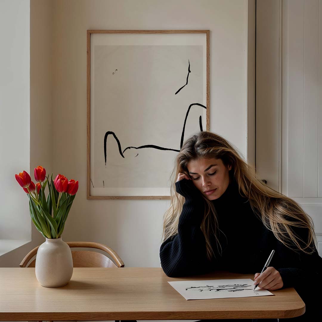 Minimalistische Kunstlijn – lijntekening poster in staand formaat