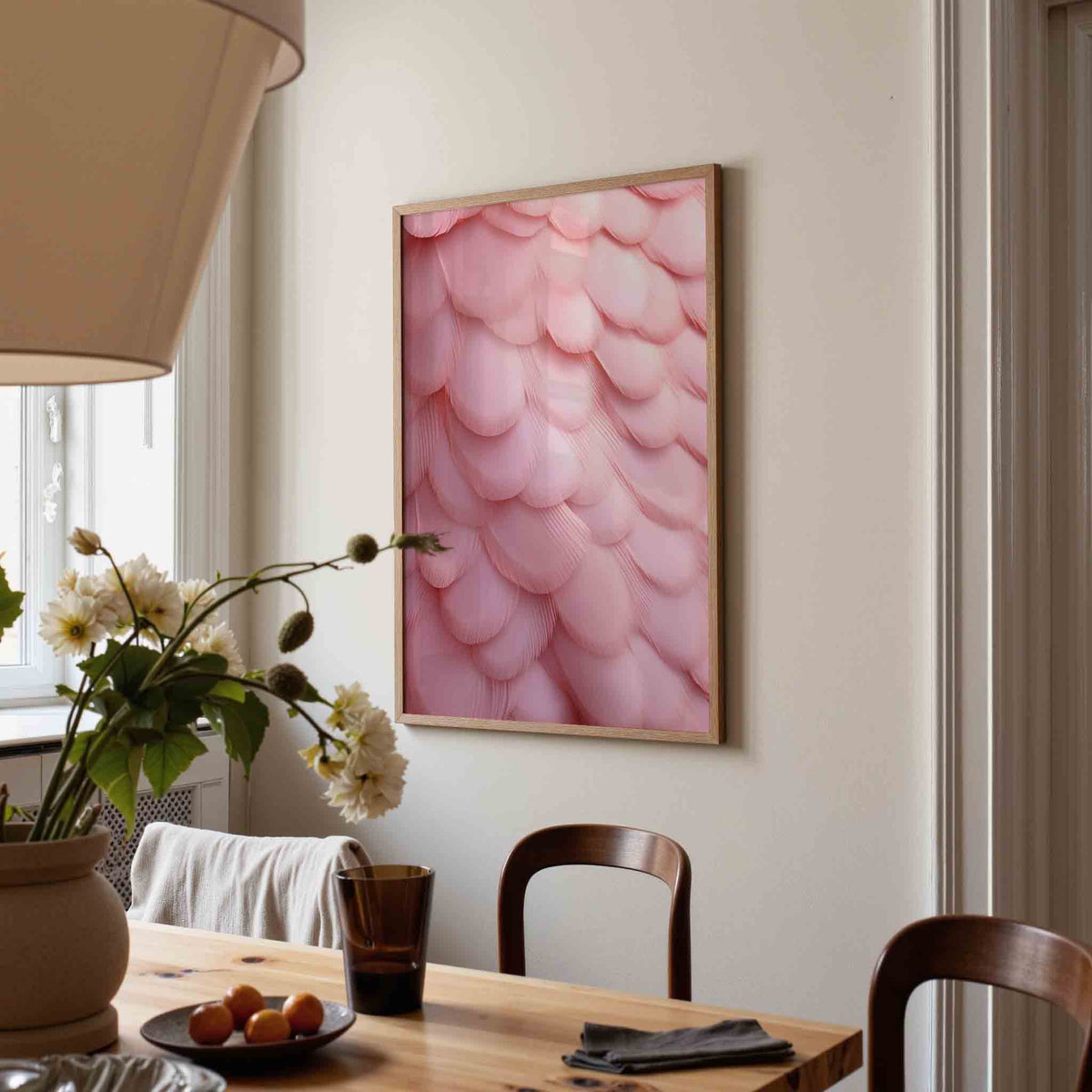 Roze veren patroon – kunst en design poster in portret formaat