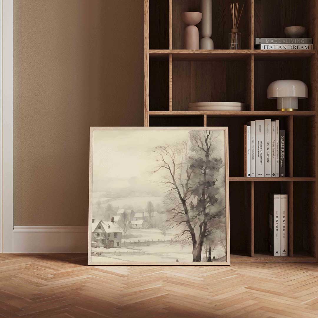Winterlandschap met bomen – vierkante vintage wanddecoratie van WallArtistic