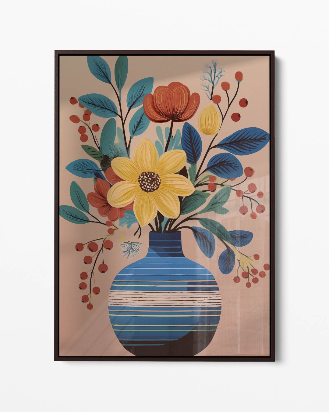 Bloemenpracht in Blauwe Vaas – portret kunstwerk als wanddecoratie