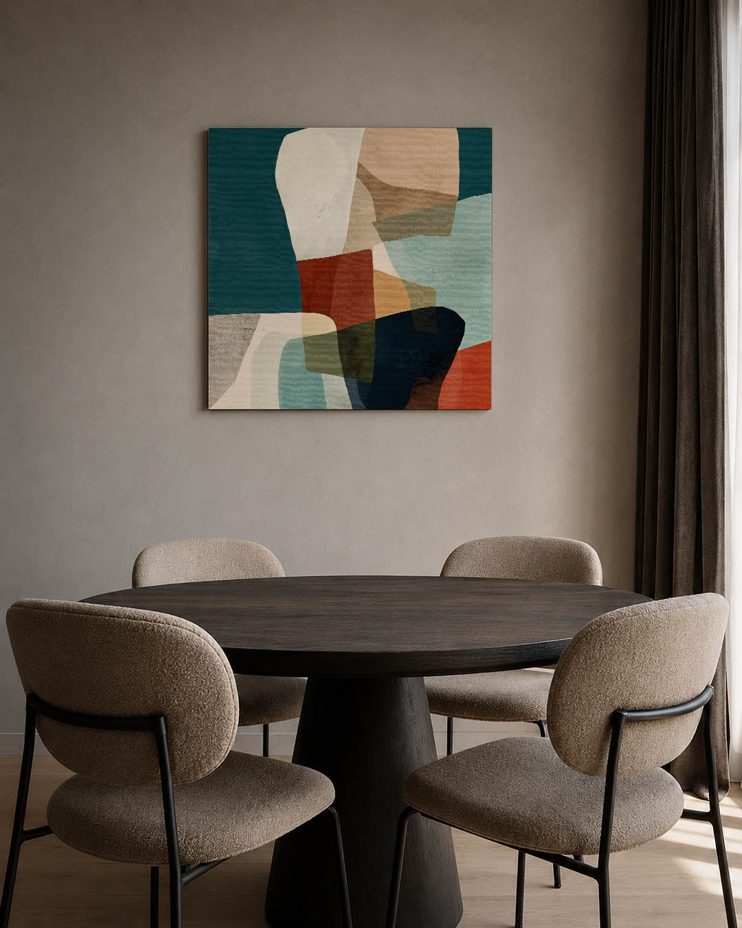 Organische vormen compositie kunstwerk – tweede productweergave – dit kunstwerk toont een dynamische mix van overlappende