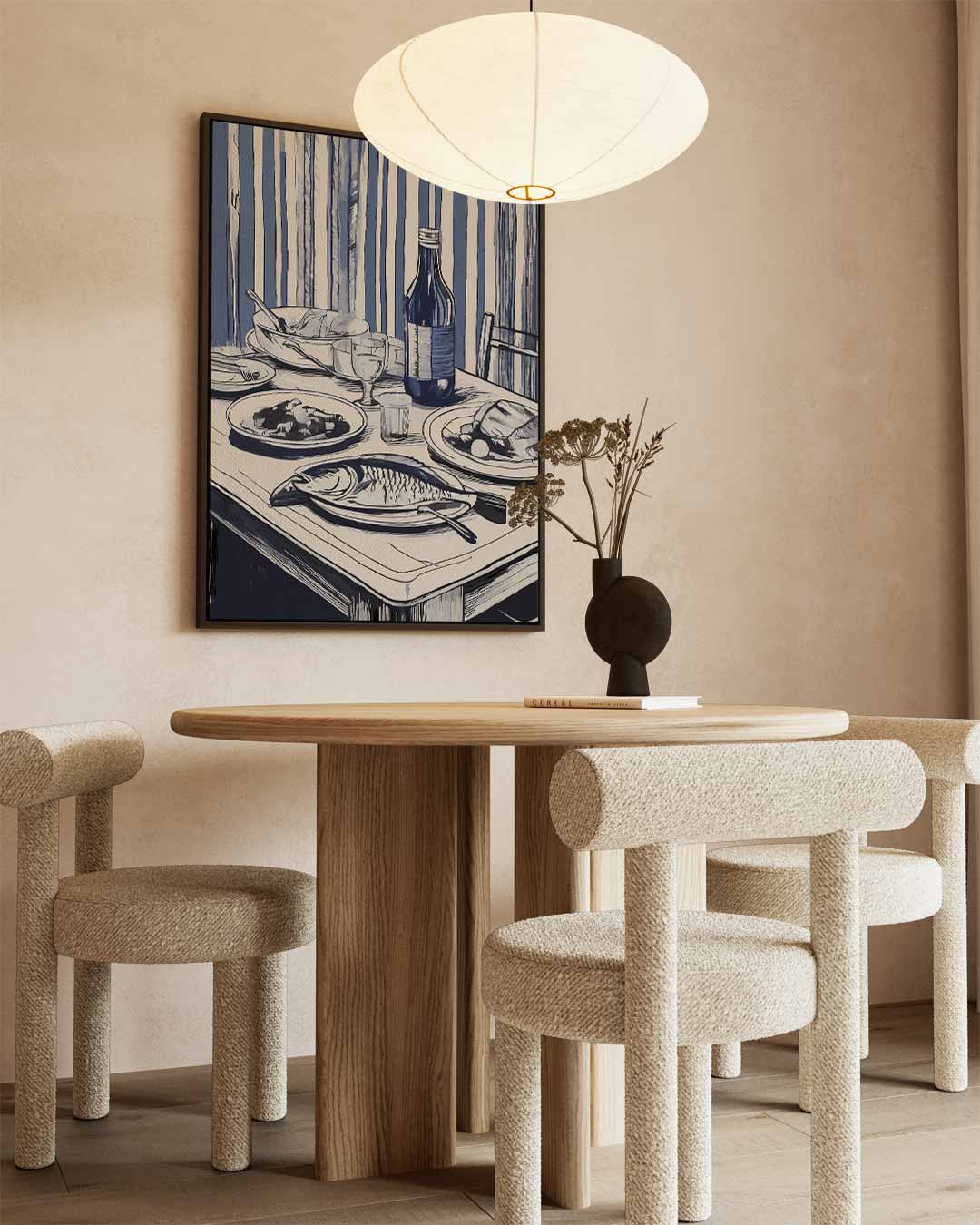 Blauwe Stilleven Tafelettude – canvas wanddecoratie in portret formaat