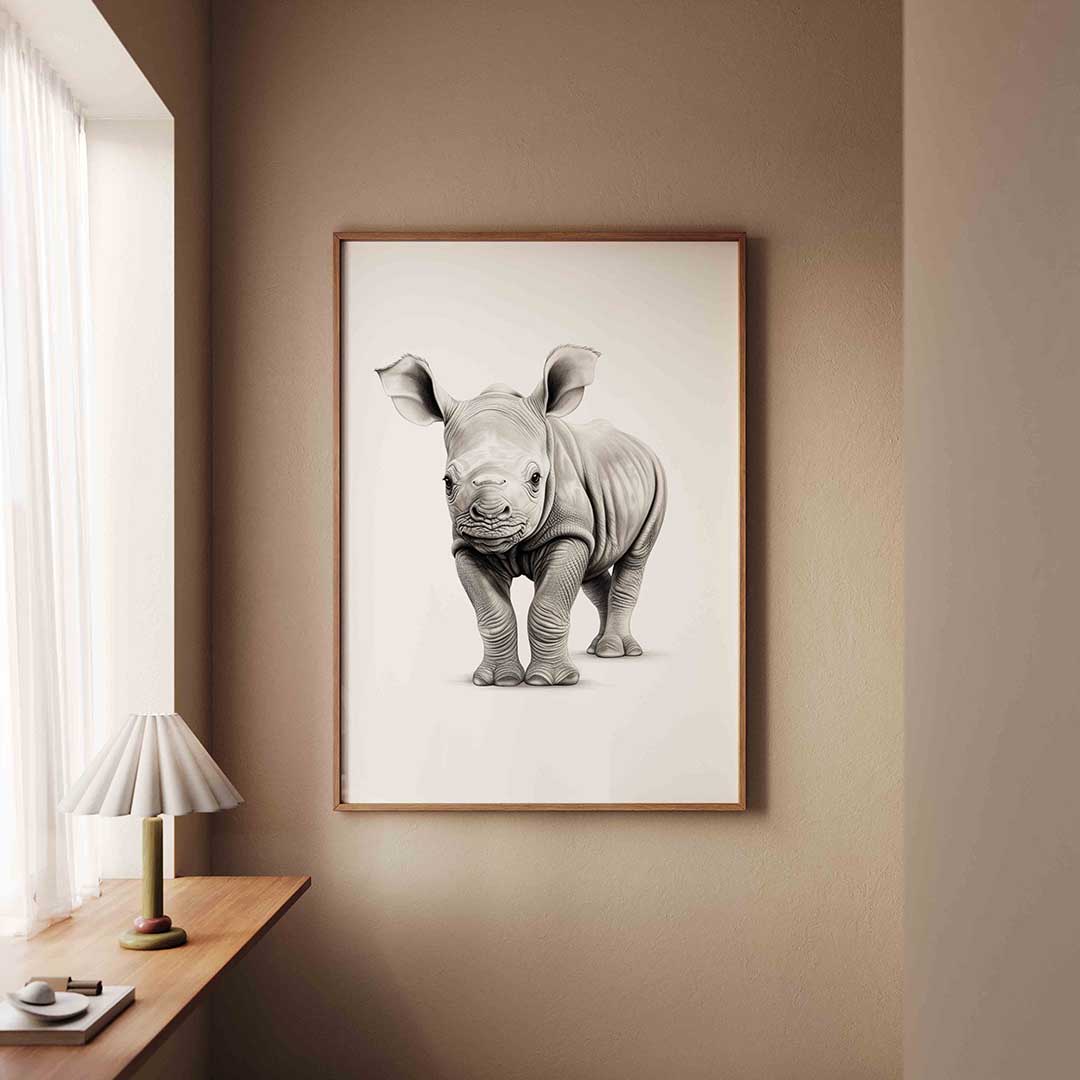 Neushoorn jong – staande dieren wanddecoratie van WallArtistic