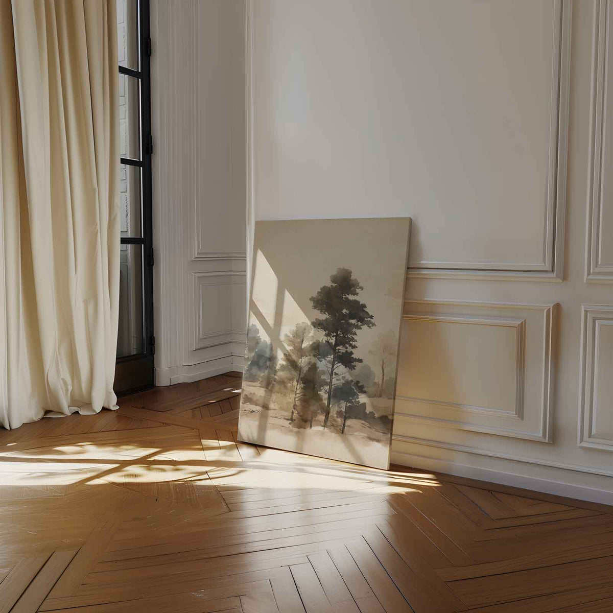 Tijdloze Boslandschap Aquarel – canvas wanddecoratie in portret formaat