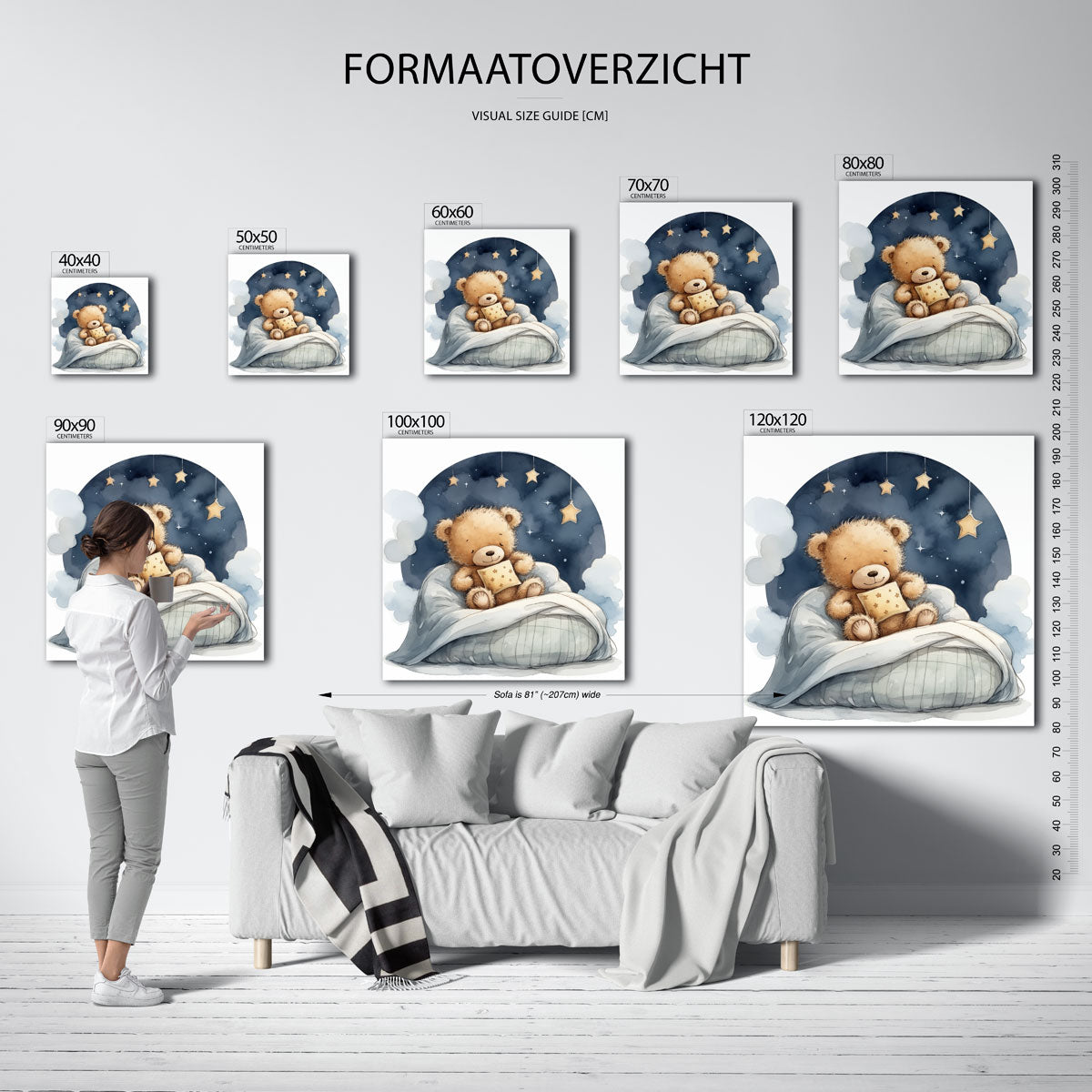 Slapende beer – vierkante muurposter voor de kinderkamer