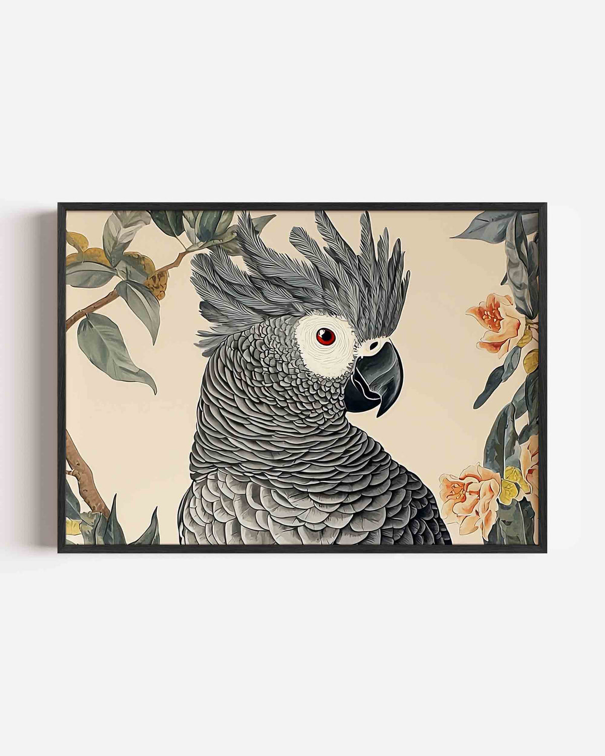 Papegaai met bloemen – dieren landscape poster als wanddecoratie