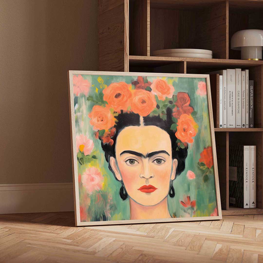 Portret met bloemen – geïllustreerde wandkunst als vierkante poster
