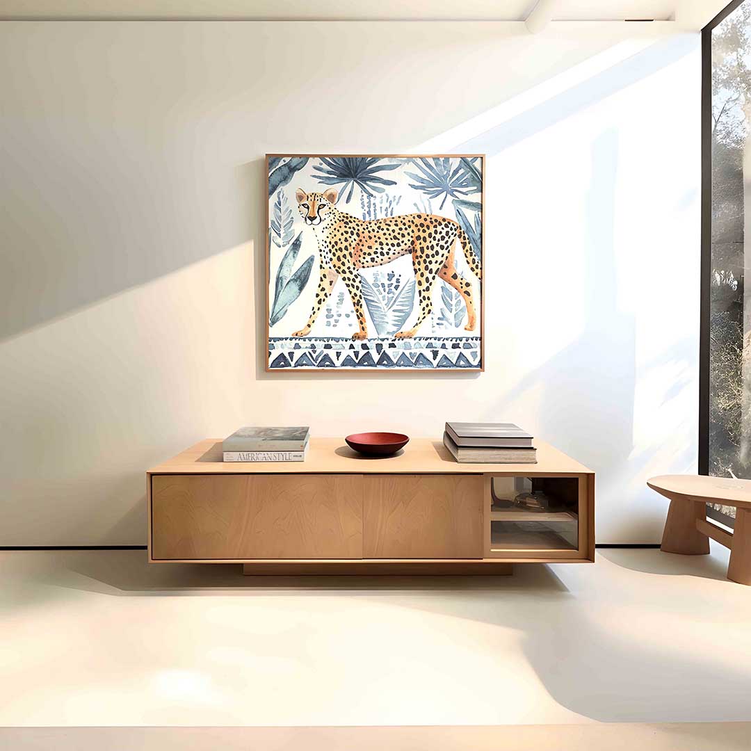 Luipaard en bladeren – vierkante dieren wanddecoratie van WallArtistic