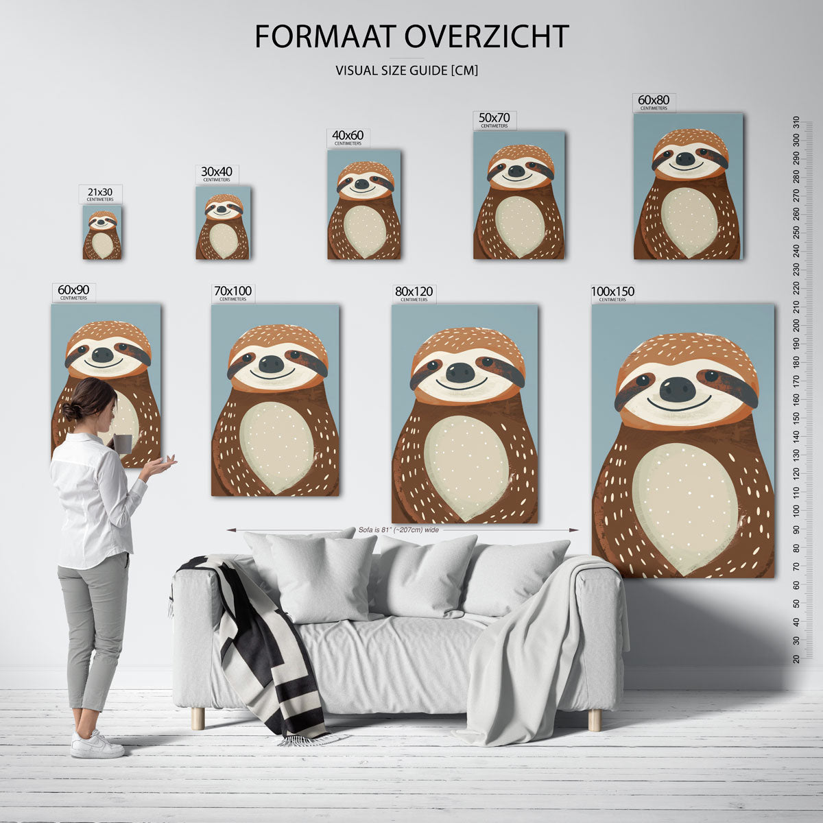 Lachende luiaard – staande muurposter voor de kinderkamer
