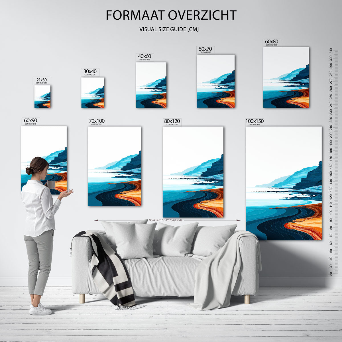 Kustlijn met kliffen – staande muurposter met abstracte vormen