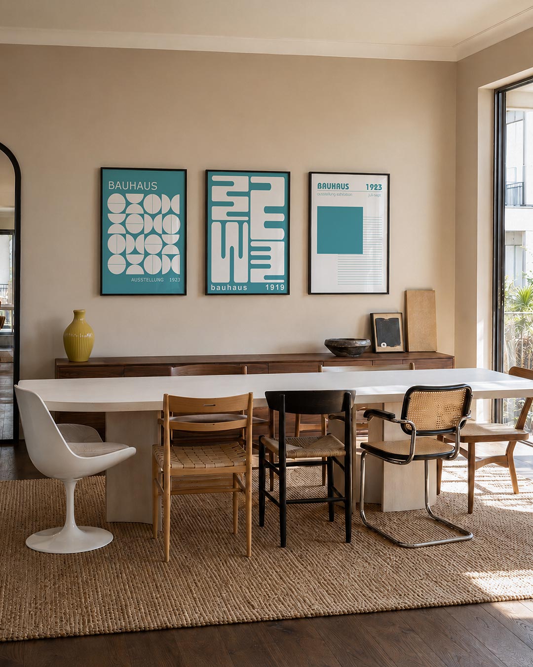 Vormen en vlakken driedelige posterset – deze posterset in drie delen toont een speelse ordening van witte geometrische