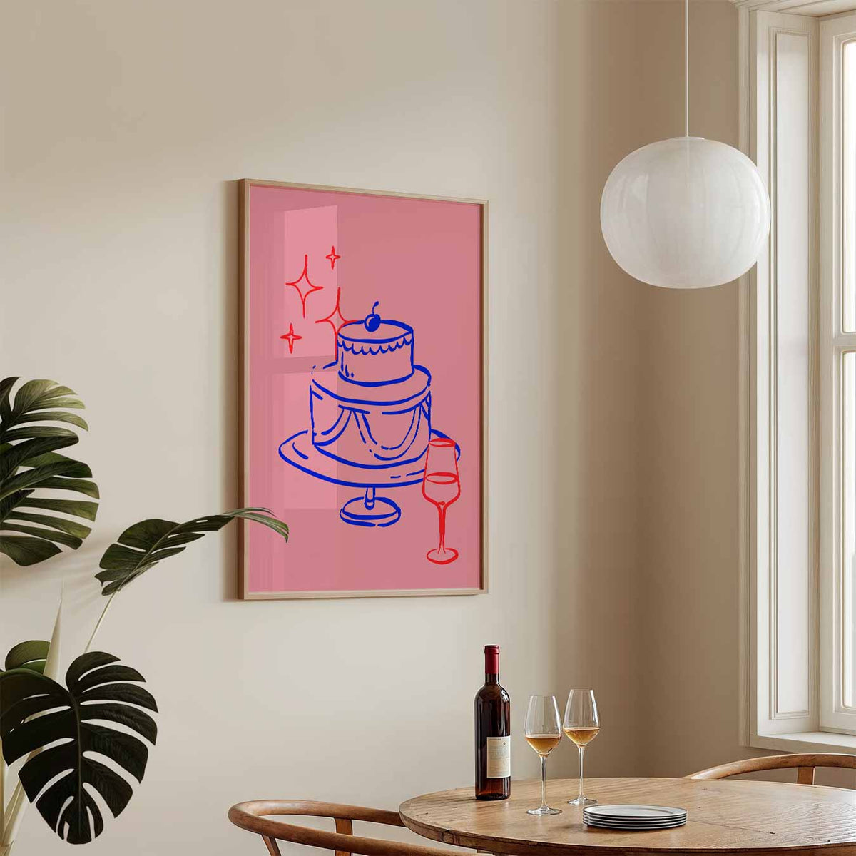 Feestelijke Taart en Wijn – zomerse wandkunst als portret poster
