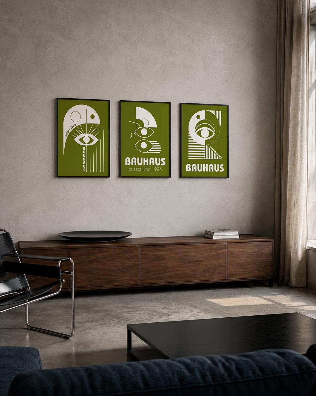 Oog en lijnen posterset – tweede productweergave – een speelse compositie met een groot oog centraal, omringd door strakke