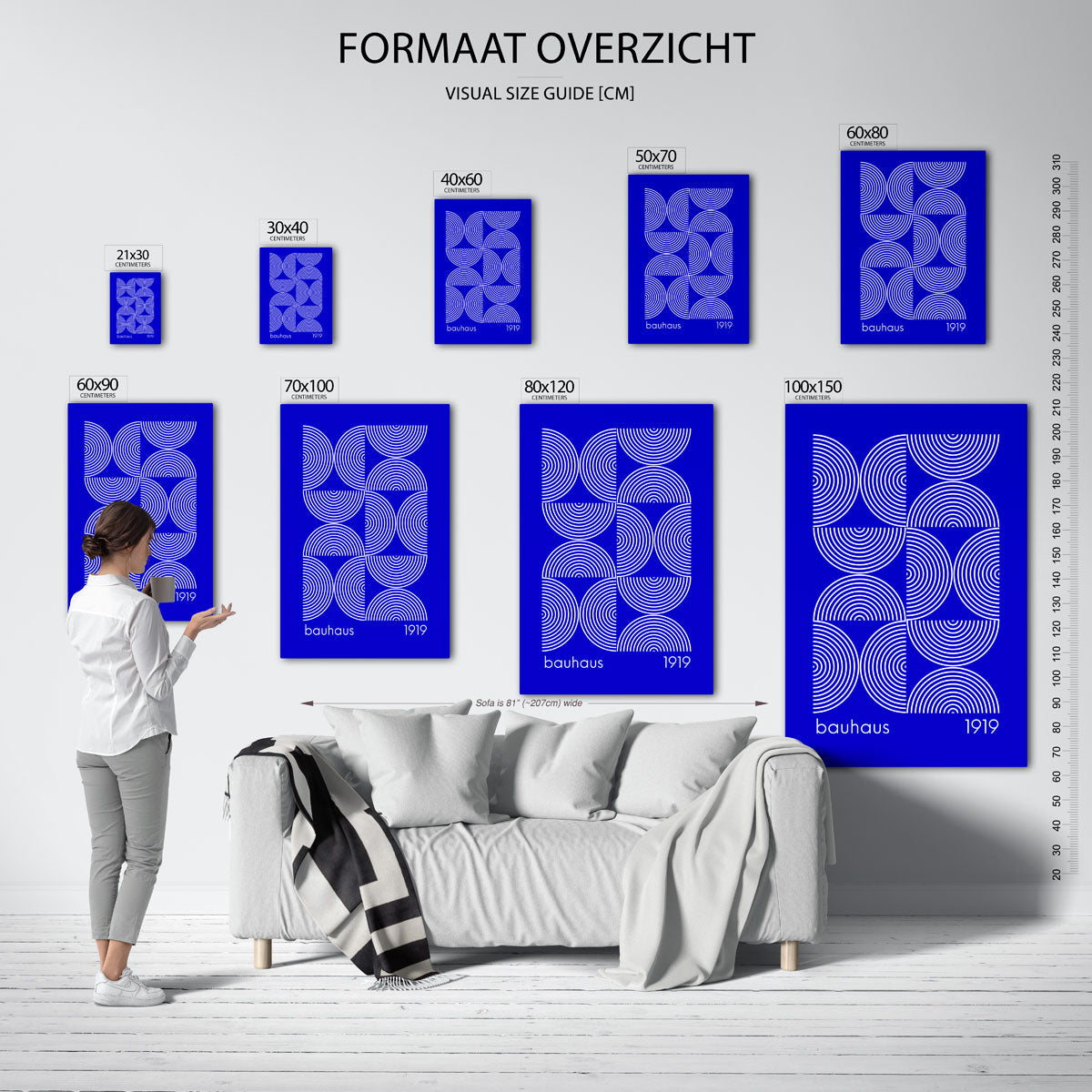 Cirkelpatronen blauw – geometrische poster in Bauhaus-stijl van WallArtistic