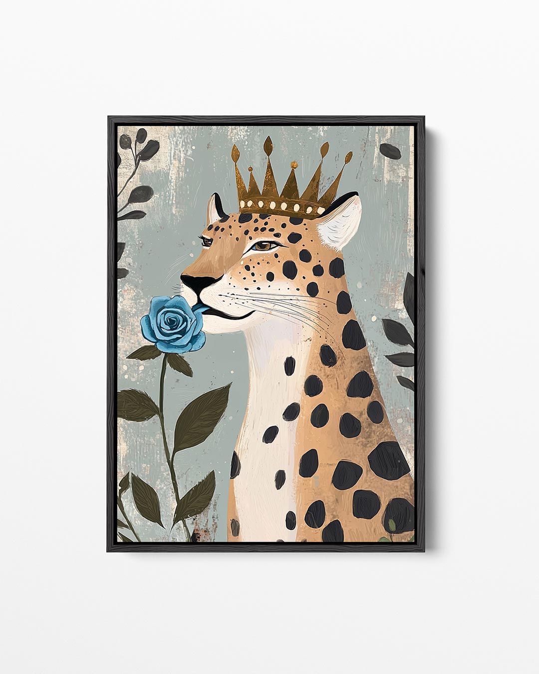 Kroonluipaard met roos – staand wanddecoratie kunstwerk