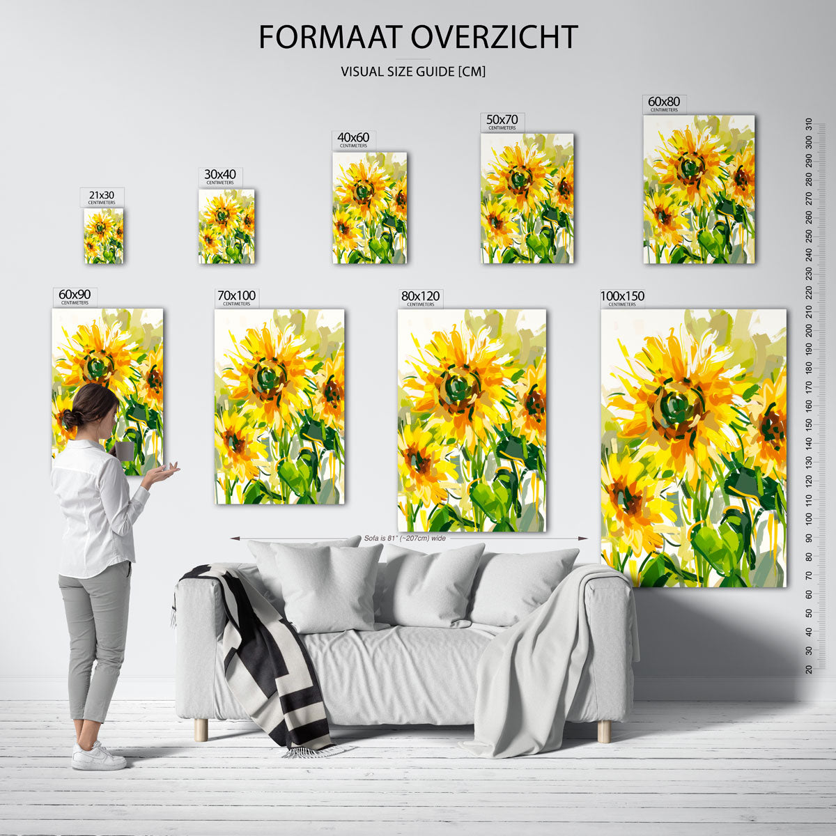 Zonnebloemen – staande muurposter met kleurrijke illustratie