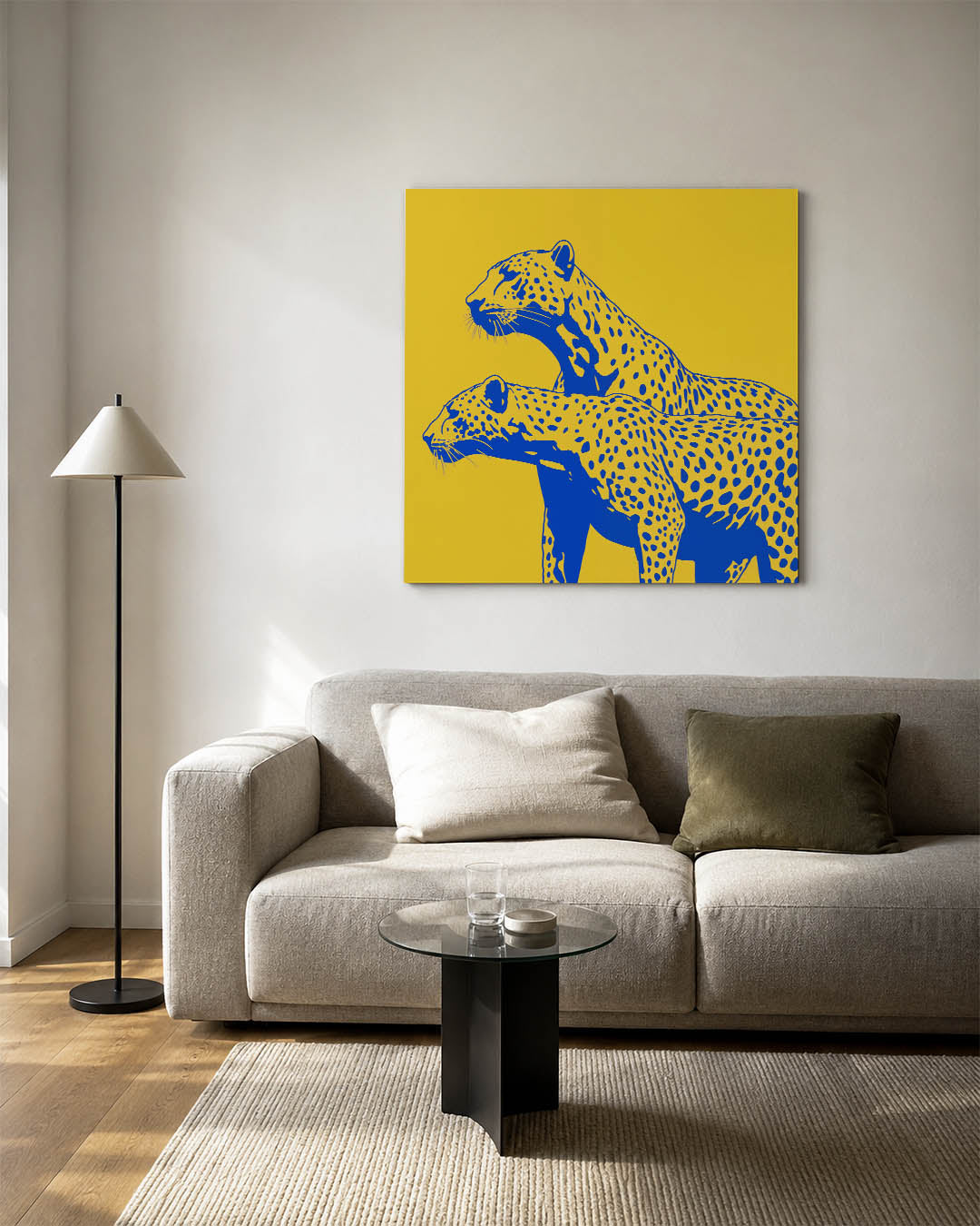 Gestileerde luipaarden kunstwerk – detailweergave – dit werk toont twee gestileerde luipaarden in een opvallende compositie